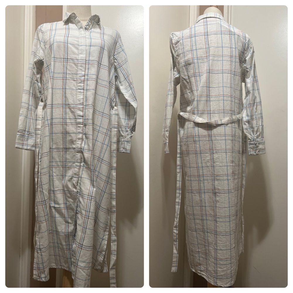 Plaid Maxi Dress - White and Blue